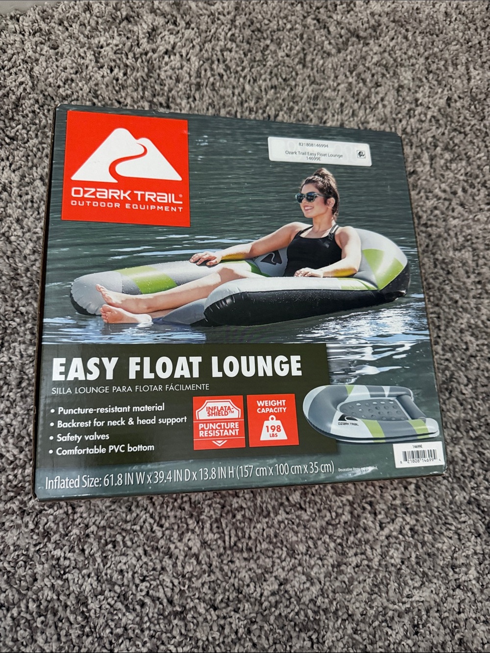 Ozark Trail Inflatable Float Lounge in Gray, Green, White